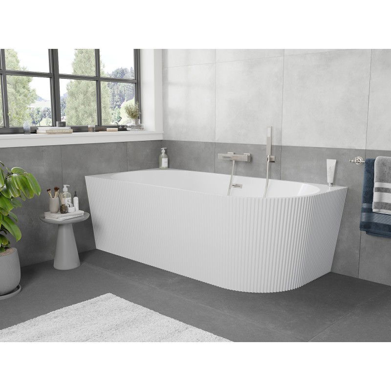 Mexen Silo freestanding corner left grooved bathtub 170 x 80 cm, white, brushed nickel overflow - 52891708000L-97