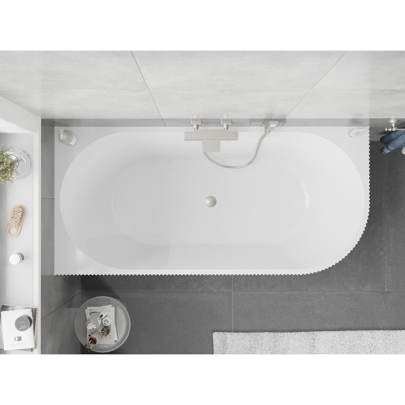 Mexen Silo freestanding corner left grooved bathtub 170 x 80 cm, white, brushed nickel overflow - 52891708000L-97