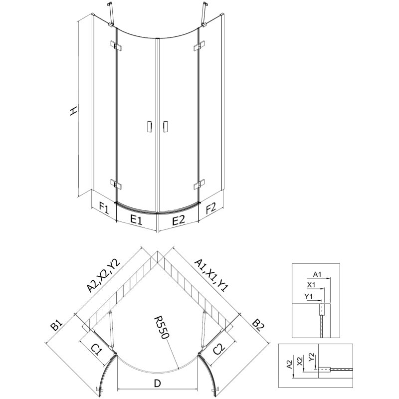 Mexen Mist semi-circular hinged shower enclosure 80 x 80 cm, transparent, brushed copper - 8A33-080-080-65-00