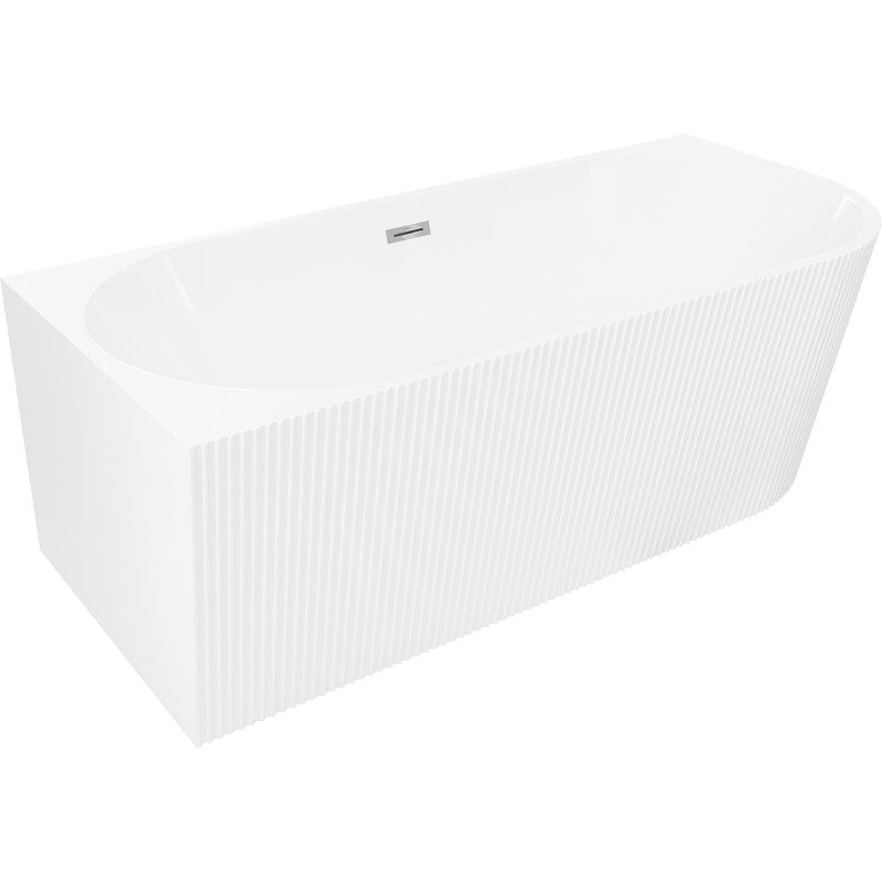 Mexen Silo freestanding corner bathtub left fluted 150 x 75 cm, white, chrome overflow - 52891507500L-01