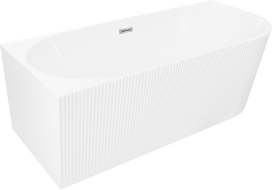 Mexen Silo freestanding corner bathtub left fluted 150 x 75 cm, white, chrome overflow - 52891507500L-01