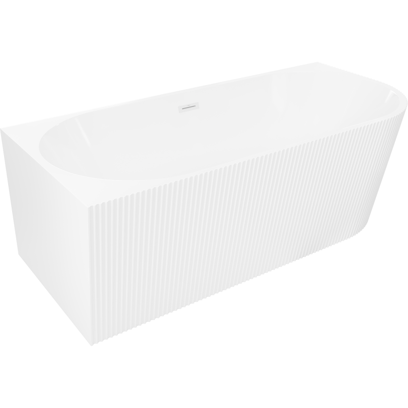 Mexen Silo freestanding corner left ribbed bathtub 150 x 75 cm, white, white overflow - 52891507500L-20