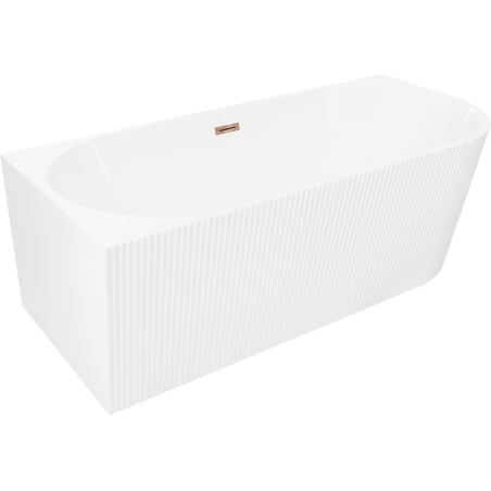 Mexen Silo free-standing corner left fluted bathtub 150 x 75 cm, white, rose gold overflow - 52891507500L-60