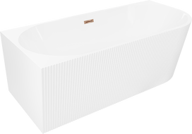 Mexen Silo free-standing corner left fluted bathtub 150 x 75 cm, white, rose gold overflow - 52891507500L-60