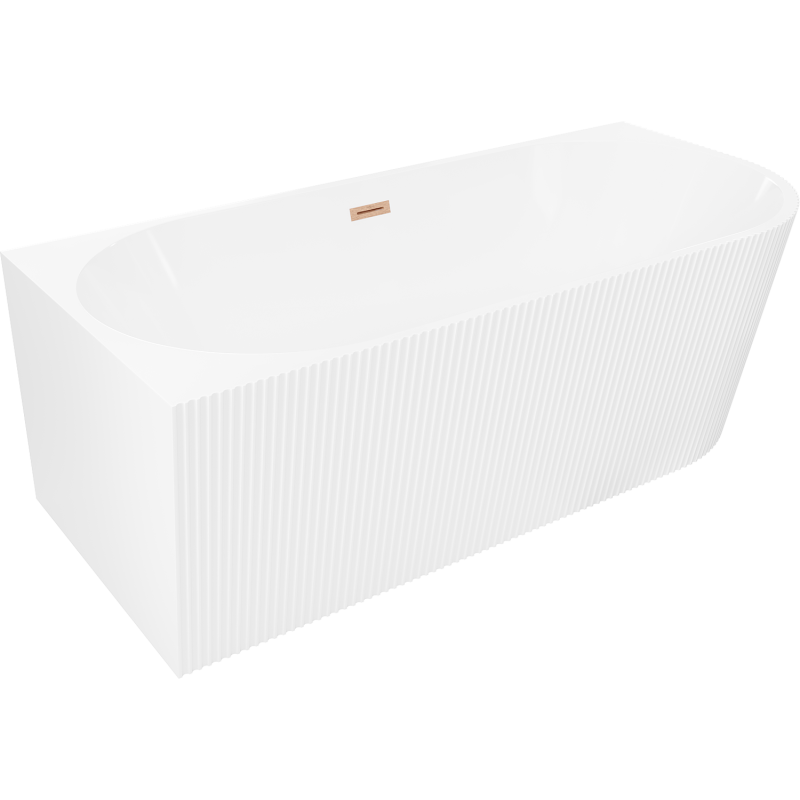 Mexen Silo freestanding corner left grooved bathtub 150 x 75 cm, white, brushed copper overflow - 52891507500L-65