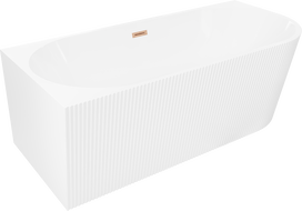 Mexen Silo freestanding corner left fluted bathtub 150 x 75 cm, white, brushed copper overflow - 52891507500L-65