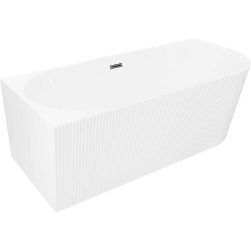 Mexen Silo free-standing corner left fluted bathtub 150 x 75 cm, white, brushed gun gray overflow - 52891507500L-66