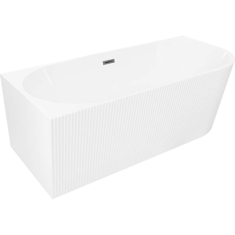 Mexen Silo freestanding corner left fluted bathtub 150 x 75 cm, white, overflow gun gray brushed - 52891507500L-66
