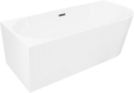 Mexen Silo freestanding corner left fluted bathtub 150 x 75 cm, white, overflow gun gray brushed - 52891507500L-66