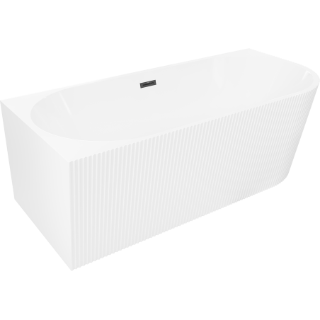 Mexen Silo freestanding corner left grooved bathtub 150 x 75 cm, white, black overflow - 52891507500L-70