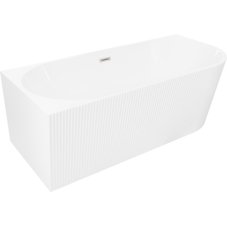 Mexen Silo freestanding corner left fluted bath 150 x 75 cm, white, brushed nickel overflow - 52891507500L-97