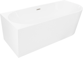 Mexen Silo freestanding corner left fluted bath 150 x 75 cm, white, brushed nickel overflow - 52891507500L-97