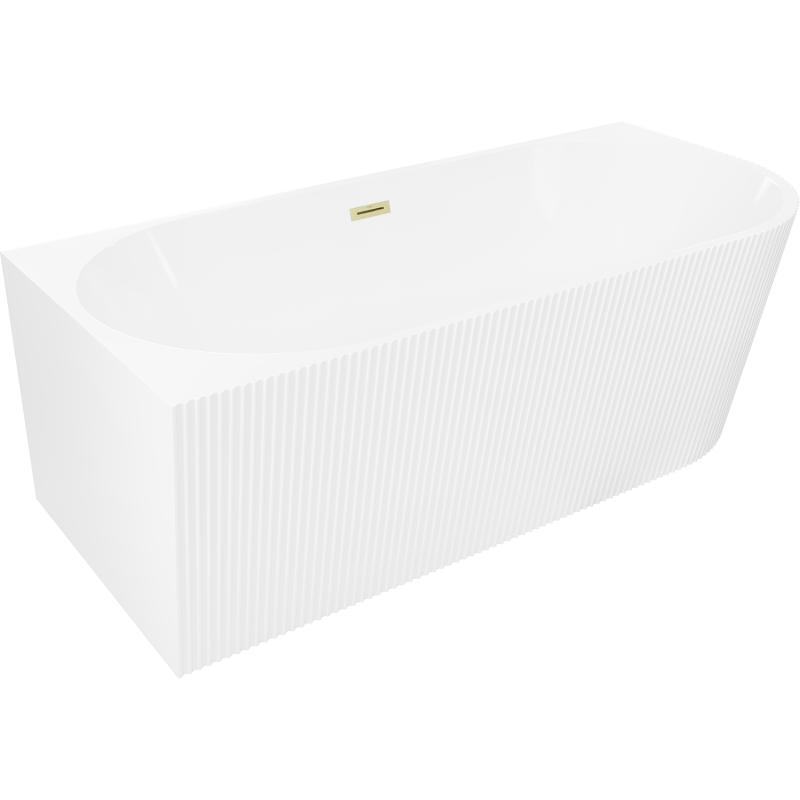 Mexen Silo freestanding left corner fluted bathtub 170 x 80 cm, white, brushed gold overflow - 52891708000L-55