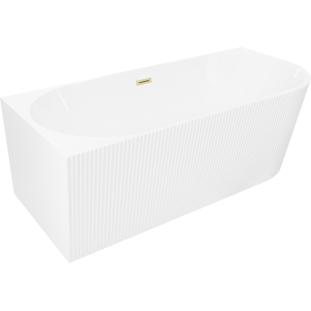 Mexen Silo freestanding left corner fluted bathtub 170 x 80 cm, white, brushed gold overflow - 52891708000L-55