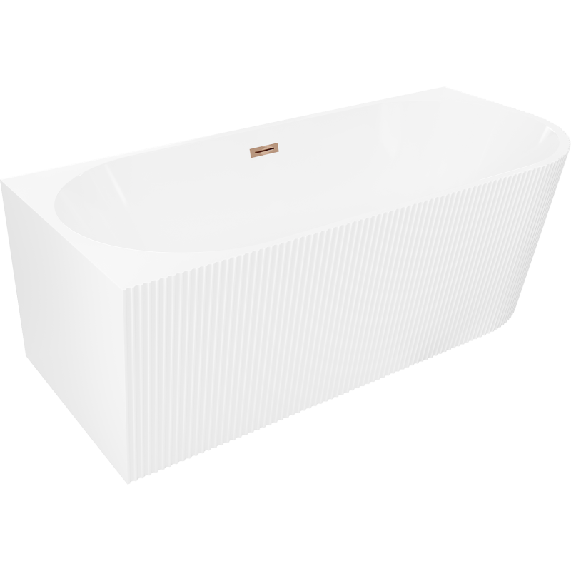Mexen Silo freestanding corner left fluted bathtub 170 x 80 cm, white, rose gold overflow - 52891708000L-60