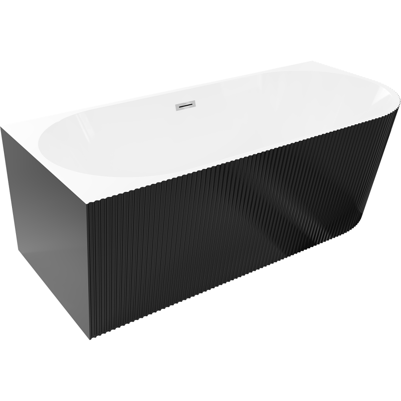 Mexen Silo freestanding corner bath left fluted 170 x 80 cm, white/black, chrome overflow - 52891708075L-01