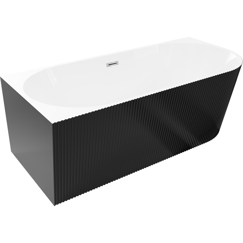 Mexen Silo freestanding corner bathtub left grooved 170 x 80 cm, white/black, chrome overflow - 52891708075L-01