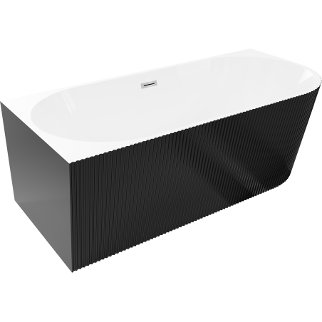 Mexen Silo freestanding corner left fluted bathtub 170 x 80 cm, white/black, chrome overflow - 52891708075L-01