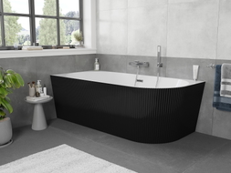 Mexen Silo freestanding corner bathtub left grooved 170 x 80 cm, white/black, chrome overflow - 52891708075L-01