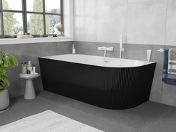 Mexen Silo free-standing corner left ribbed bath 170 x 80 cm, white/black, white overflow - 52891708075L-20