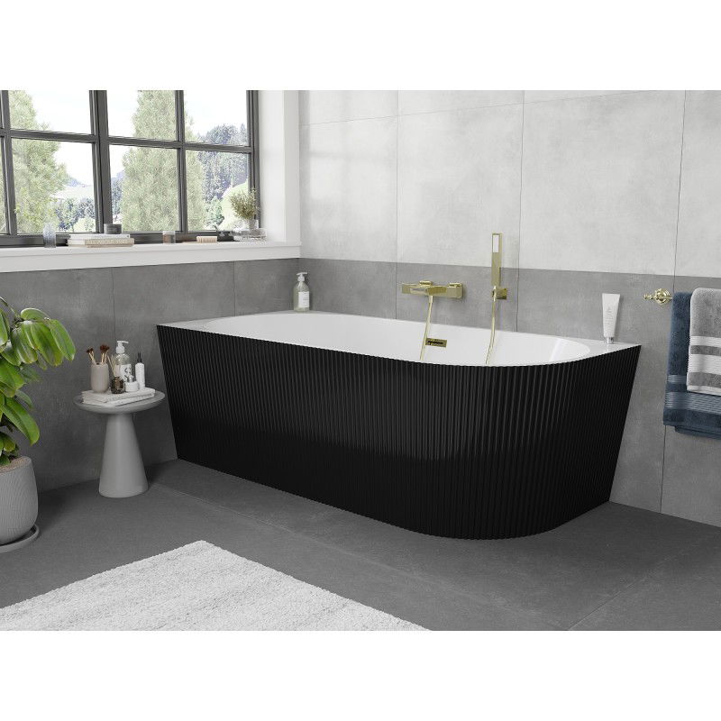 Mexen Silo free-standing corner left fluted bathtub 170 x 80 cm, white/black, gold overflow - 52891708075L-50