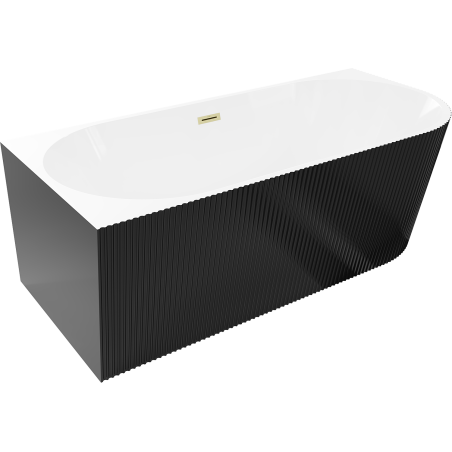 Mexen Silo freestanding corner left fluted bathtub 170 x 80 cm, white/black, brushed gold overflow - 52891708075L-55