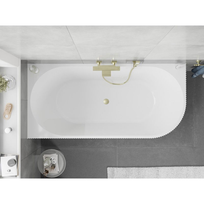 Mexen Silo freestanding corner left grooved bathtub 170 x 80 cm, white/black, brushed gold overflow - 52891708075L-55