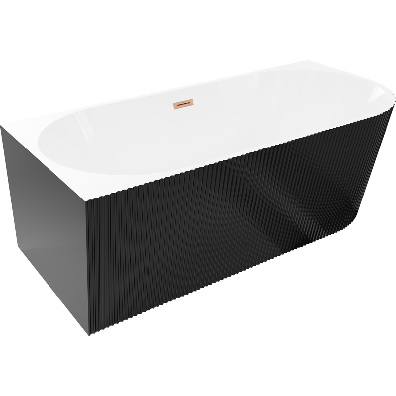 Mexen Silo freestanding corner left fluted bathtub 170 x 80 cm, white/black, brushed copper overflow - 52891708075L-65