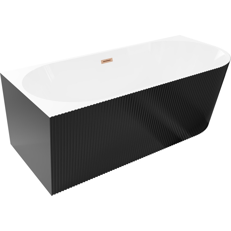 Mexen Silo freestanding corner left grooved bathtub 170 x 80 cm, white/black, brushed copper overflow - 52891708075L-65