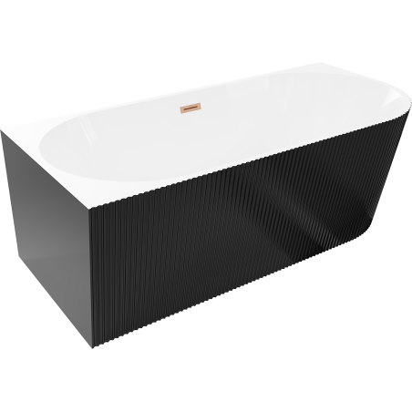 Mexen Silo freestanding corner left fluted bathtub 170 x 80 cm, white/black, brushed copper overflow - 52891708075L-65
