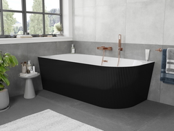 Mexen Silo free-standing left corner ribbed bathtub 170 x 80 cm, white/black, brushed copper overflow - 52891708075L-65