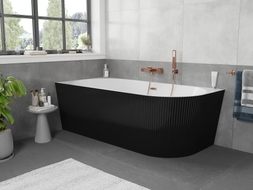Mexen Silo freestanding corner left grooved bathtub 170 x 80 cm, white/black, brushed copper overflow - 52891708075L-65
