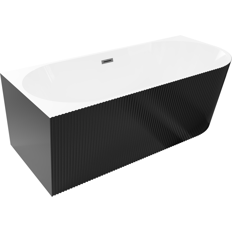 Mexen Silo freestanding corner left ribbed bathtub 170 x 80 cm, white/black, brushed gun gray overflow - 52891708075L-66