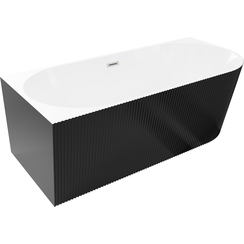 Mexen Silo free-standing corner left grooved bath 170 x 80 cm, white/black, brushed nickel overflow - 52891708075L-97