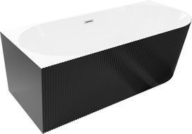 Mexen Silo freestanding corner left fluted bathtub 170 x 80 cm, white/black, brushed nickel overflow - 52891708075L-97