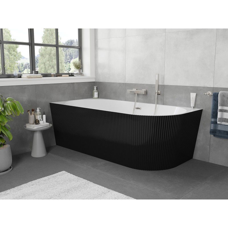 Mexen Silo free-standing corner left grooved bath 170 x 80 cm, white/black, brushed nickel overflow - 52891708075L-97