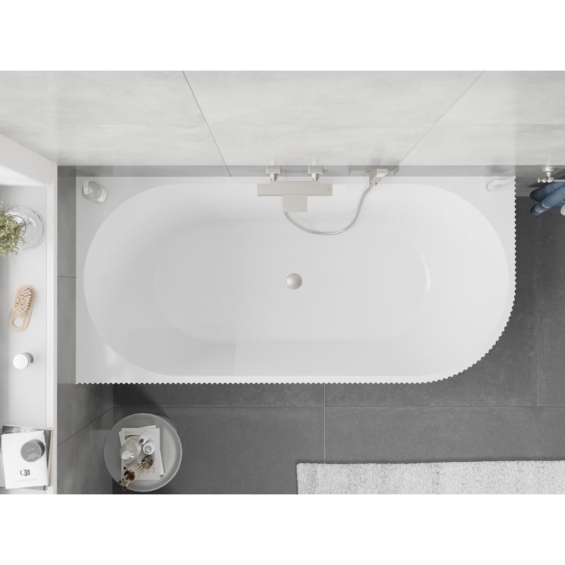 Mexen Silo freestanding corner left fluted bathtub 170 x 80 cm, white/black, brushed nickel overflow - 52891708075L-97