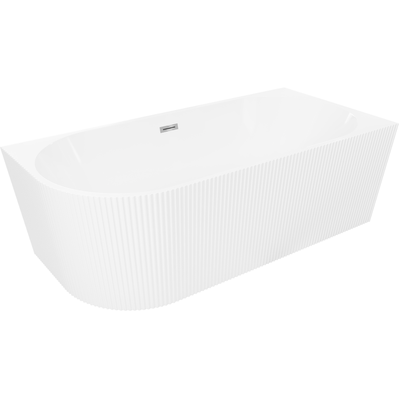 Mexen Silo freestanding corner right ribbed bathtub 150 x 75 cm, white, chrome overflow - 52891507500P-01