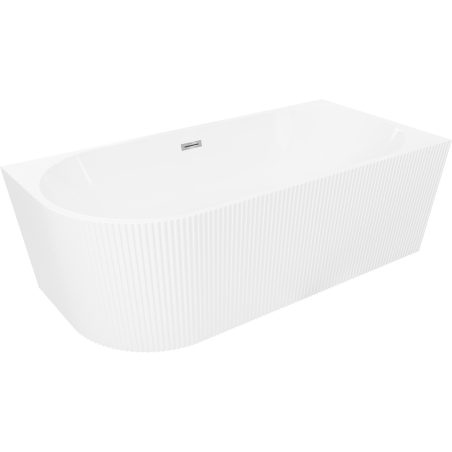 Mexen Silo freestanding corner right ribbed bathtub 150 x 75 cm, white, chrome overflow - 52891507500P-01