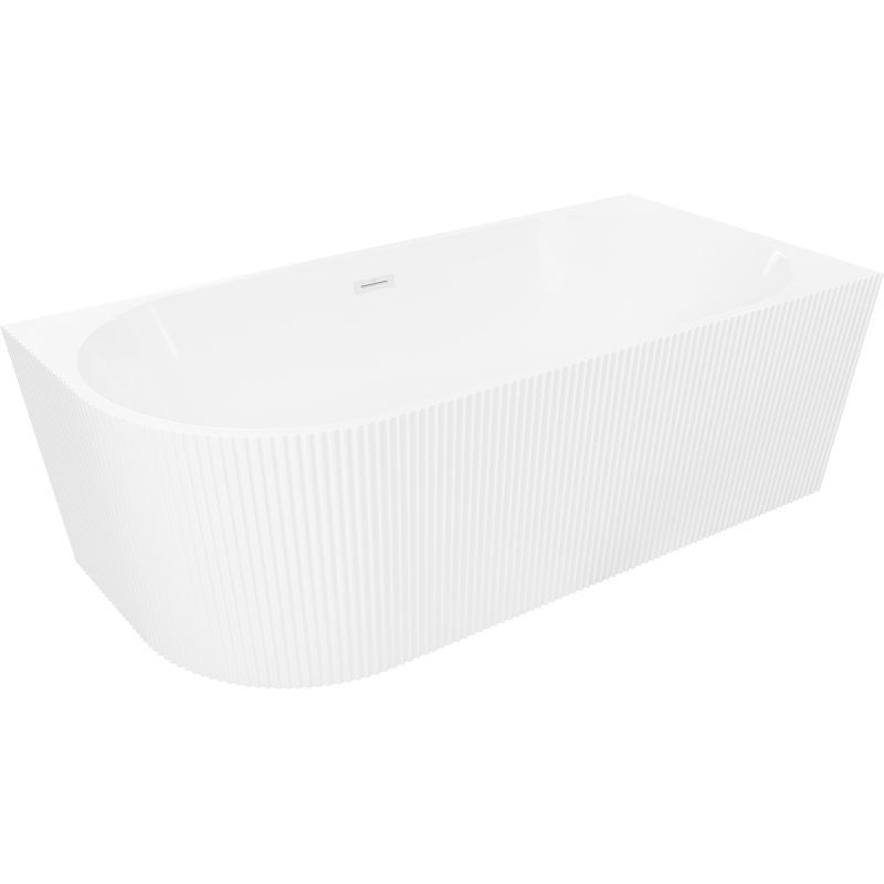 Mexen Silo freestanding corner right ribbed bathtub 150 x 75 cm, white, white overflow - 52891507500P-20