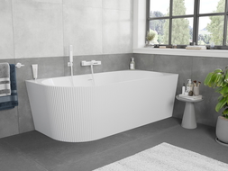 Mexen Silo freestanding right corner ribbed bath 150 x 75 cm, white, white overflow - 52891507500P-20