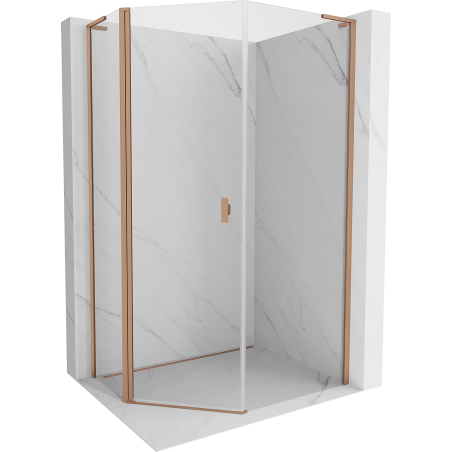 Mexen Mist L pentagonal asymmetrical hinged shower enclosure 80x90 cm, transparent, brushed copper - 8A8L-080-090-65-00