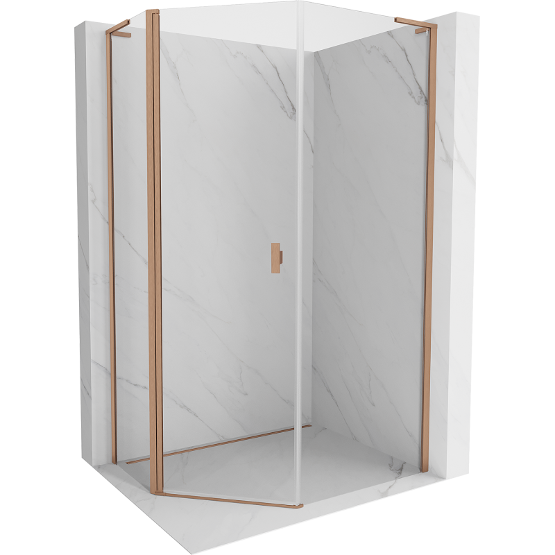 Mexen Mist L asymmetric pentagonal swing shower enclosure 80x100 cm, transparent, brushed copper - 8A8L-080-100-65-00