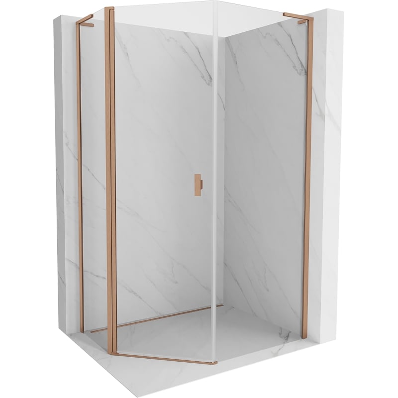 Mexen Mist L asymmetrical pentagonal shower cabin with swing doors 90x100 cm, transparent, brushed copper - 8A8L-090-100-65-00