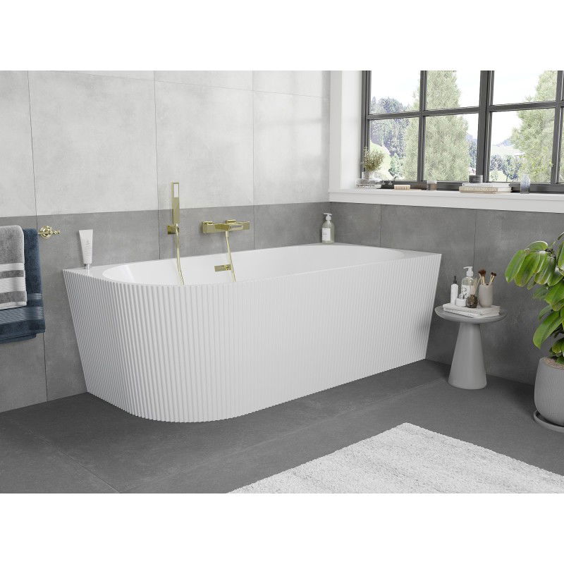Mexen Silo freestanding corner bathtub right fluted 150 x 75 cm, white, gold overflow - 52891507500P-50
