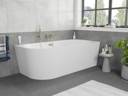 Mexen Silo freestanding corner bath right fluted 150 x 75 cm, white, gold overflow - 52891507500P-50