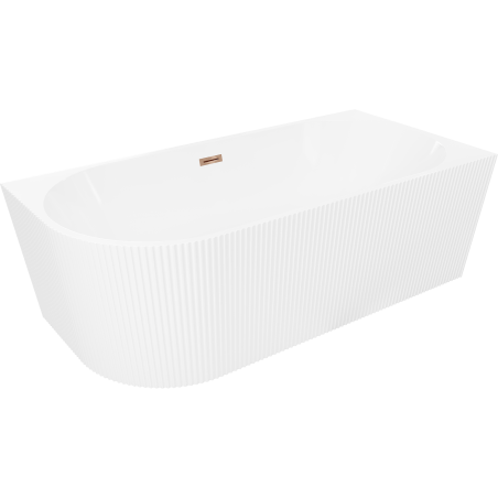 Mexen Silo freestanding corner bath right ribbed 150 x 75 cm, white, overflow rose gold - 52891507500P-60
