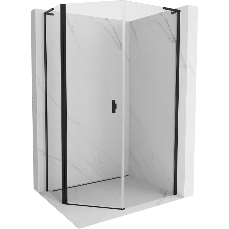 Mexen Mist L asymmetric pentagonal hinged shower enclosure 80 x 90 cm, transparent, black - 8A8L-080-090-70-00