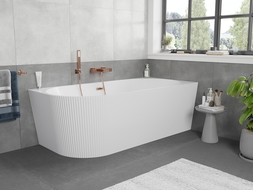 Mexen Silo freestanding corner right ribbed bathtub 150 x 75 cm, white, brushed copper overflow - 52891507500P-65