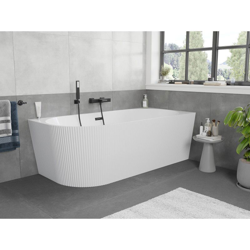 Mexen Silo Free-standing Right Corner Ribbed Bathtub 150 x 75 cm, White, Black Overflow - 52891507500P-70